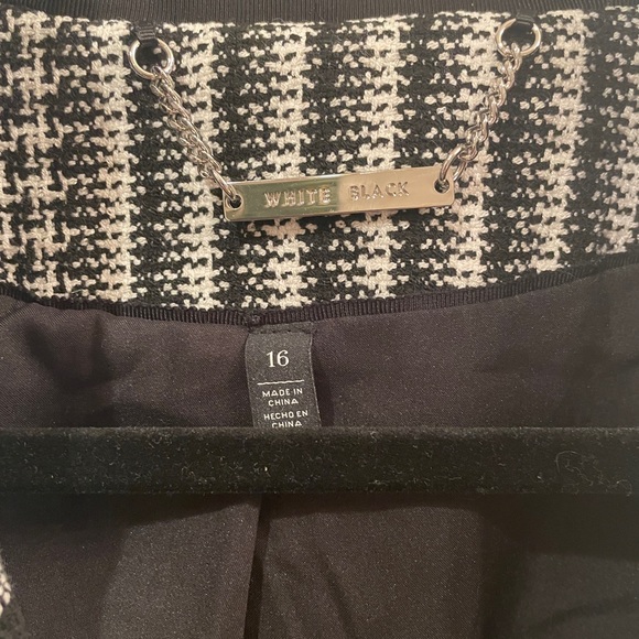 White Black WHBM Houndstooth -Breasted Plaid Blazer Sz.16 2 Outer Pockets - Picture 6 of 8